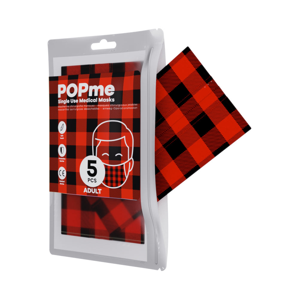 Single Use Surgical Face Mask EN 14683 (Pack of 5pcs) Red Tartan